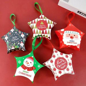 Present Wrap 5st Christmas Five Pointed Star Candy Box Santa Snowman Paper Year Xmas Party Chocolate Biscuit Packaging Supplies