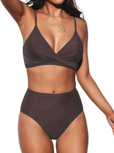 Kadın tasarımcısı bikini bikini seti iki parçalı mayo yüksek bel v yaka ön bükülme ayarlanabilir ince omuz askısı mayo