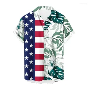 Mens Casual Shirts Mens roliga Hawaiian 3D Print Independence Day Graphic Button Down Short Hidees Tropical Holiday Beach Aloha Shirt