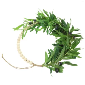 Decorative Flowers Olive Branch Wreath Artificial Garland Outdoor Wedding Decor Wooden Bead Ornament