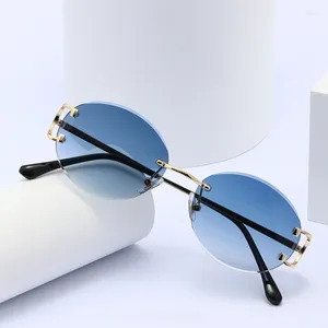 Sonnenbrille 2024 Trendy for Woman Men Sommer Randless Sonnenbrille Ovaler Modemarke Designerin Shades Pink Damens Sonnenbrille UV400