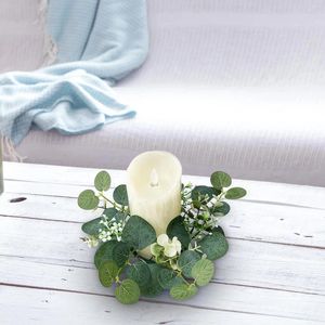 Decorative Flowers Artificial Eucalyptus Leaves Wreath Candleholder Round Home Decoration Candle Ring For Front Door Party Easter Farmhouse