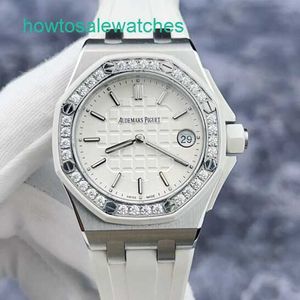 Luxo AP Wrist Watch Royal Oak Offshore Series 67540SK Womens Assista Dial Plaid White com Diamantes Precisos de Aço Original 37mm Relógio de quartzo