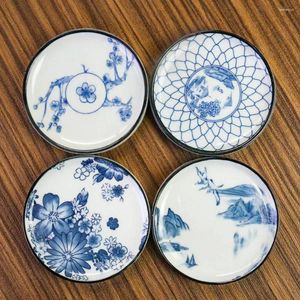 Tacki herbaty ceramiczne kwiat Piwonia mata niebieska i biała porcelanowa podkładka do herbaty akcesorium japońskiego izolacji