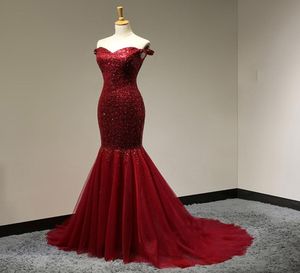 Burgundy 100 Real Image Prom Dress Long 2018 Pailletten Mermaid Modern Moderne lange formale Kleider Robe de Soiree Longue Customized Maxi -Kleid SH2669619