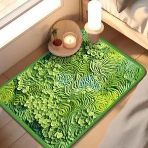 Tapetes simulação de carpete musgo 3d decoração de piso tapete verde planta sala de estar portão de pelúcia anti deslizamento dobrável