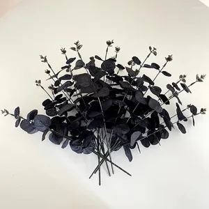 Decorative Flowers 34cm Artificial Black Eucalyptus Branch Stems Plants For Autumn Halloween Home Decoration Wedding Flower Arrangement