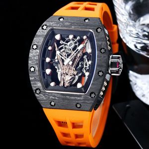 Mens Watch Luxury Watch Automatic Movement Skeleton Watches Sapphire Glass Carbon Fiber Bezel Stainless Steel Case Rubber Strap Montre de Luxe Relojes Sports Watch