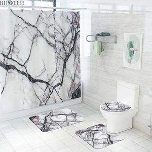 Shower Curtains Marble Print Bathroom And Bath Mats Rugs Set Modern Curtain Non-slip Carpet Pedestal Mat Toilet Lid Cover