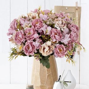 Decorative Flowers 5 Forks 8 Heads Artificial Small Peony Bouquet Wedding Plants Wreaths Vases For Home Decoration Accessories