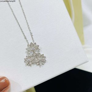 Vintage Designer Pendants Necklaces Lotus Sterling Silver Full Crystal Three Flowers Charm Short Chain Choker for Women Jewelry with Box