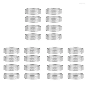 Baking Moulds 24Pcs Stainless Steel Tart Ring Heat-Resistant Perforated Cake Mousse Round Double Rolled Metal Mold 6Cm