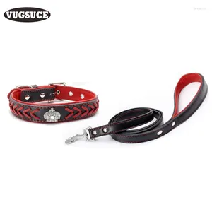 Dog Collars VUGSUCE Leather Collar Leash Set Rhinestones Crown Necklace Leads For Small Medium Dogs Adjustable Pet Products