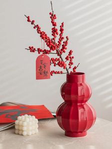 Vases Dragon Year Ceramic Vase Decoration Red Gourd Living Room Holly Dining Table With Flower Arrangement