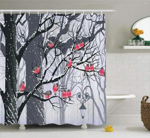 Shower Curtains Bullfinches On Trees In Winter City Park Snow Cold Weather Immigrant Birds Design Polyester Fabric Bathroom Curtain