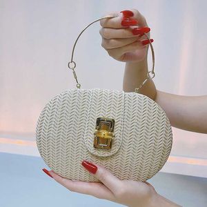 Cheap Store 90% Off Wholesale Bags Korean Version of Internet Celebrity Grass Woven 2024 Wallte Popular Buckle Fashion Chain Crossbody Small Round Bag luxury handbag