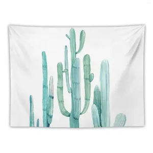 Tapissries Trendy Cactus Mint Green and White Desert Cacti Southwestern Decor Tapestry för sovrumsdekoration Bilder Rumsvägg