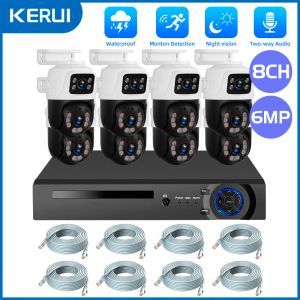 System KERUI 2K 4MP 6MP HD POE Surveillance 8CH Camera System Dual Lens PTZ WIFI IP Home Security 8CH POE NVR Video H.265 CCTV Kit