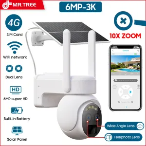 Камеры MR Tree 3K 6MP Solar Camera Wi -Fi Bluetooth Dual Lens Security CCTV 10x Оптическое зум -гуманоидное отслеживание.