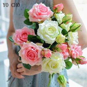 Wedding Flowers YO CHO Large Rose Artificial Bride Bridesmaid Bouquet Latex Flower Supplies 6PCS
