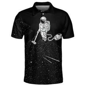 Astronauta moda Impressão de verão curto de manga curta A camisa polo de pólo esportes casuais de lapela respirável