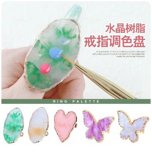 2024 1pc Neues Harz Steinnägelkunstpalette Finger Ring falsche Nägel Tipps Zeichnen Farbmischung Display DIY Manicure Polish Gel -Werkzeug für Nagel