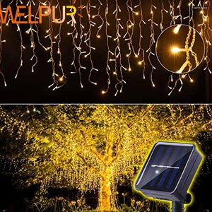 Saiten LED Solar Icicle String Lichter 3,5 m wasserdichtes Feengirland für Hochzeitsfeier Hausgarten Dekor Outdoor