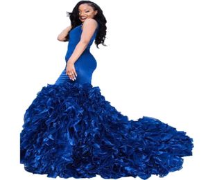2021 Kraliyet Mavisi Balo Elbiseleri Gece önlükleri Seksi Derin V Boyun Kolsuz Deniz Kızı Çırpı Organza Etek Resmi Parti Elbiseleri5663307