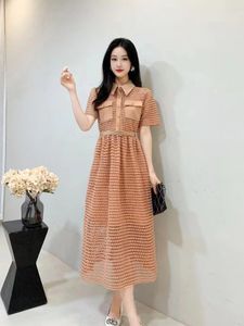 Abiti per feste 2024 Summer Women Turno-Down Collar Short Shor Slip Dress Long Dress Long Fashion Hollow Out Sheer Sera