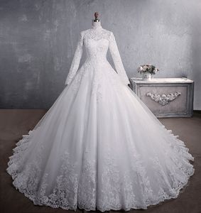 Eleganti abiti da sposa sexy a linea maniche lunghe in pizzo a collo alto spazzare abiti da sposa abiti da sposa abiti da sposa di lussuoso abito da sposa da sposa da sposa vestidos de novi 2024