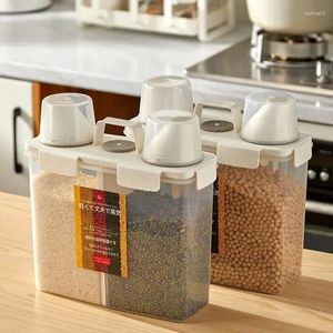 Storage Bottles 2 In 1 Large Capacity Food Container Plastic Sealed Moisture-proof Cereal Jars With Measuring Cup Pantry Organizer Box