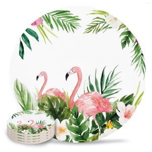 Bordmattor Flamingo Plant Flower Watercolor Ceramic Set Kitchen Round Placemat Luxury Decor Coffee Tea Cup Coasters