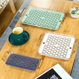 Tea Trays Serving Tray Plastic Nordic Style Rectangular Dual Layer Storage Shelf Large Capacity Strong Load-bearing Reusable Fruit