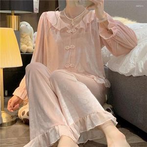 Домашняя одежда -одежда Twinset Велюр сетка пижама набор с длинными рукавами женщины бархатная пижама пижам