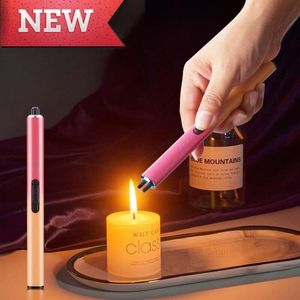 Hot Creative Windproof Metal Long Straight Pulse Arc Type-c Fast Charge Lighter Power Display Candle Kitchen Ignition Gun