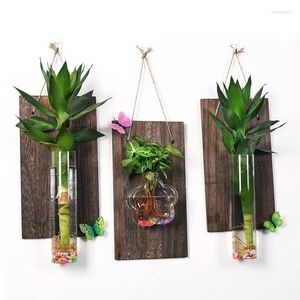 Vasen Terrarium hydroponische Pflanze Vintage Blumentopf transparent Vase Holzrahmen Glaswand Hängende Pflanzen Haus Bonsai Dekor Dekor