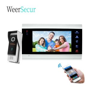 Campainha de campainha tuya 7 polegada tela com fio wifi smart ip video videoebell system de intercomunicação de porta de entrada 960p ahd de câmera remota de desbloqueio remoto de trava elétrica