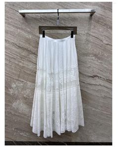 Skirts 2024 Spring Summer Heavy Industry Embroidered Lace Hollow Large Hem A-line Loose Fashion Skirt High Waist Woman Midi Dress