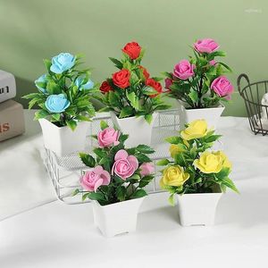 Decorative Flowers Artificial Plants Rose Bonsai Fake Flower Potted Garden Home Decoration Ornaments