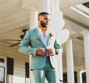 Mint Green Mens Sust One Botton Groomsmen Wedding Tuxedos Abito da sposo intagliato con giacca e pantaloni Blazers da ballo a basso costo6336878