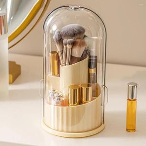 Storage Boxes Make Tools Organizer Makeup Brush Holder With Cover Multifunctional Rotatable Cosmetic Dustproof Lid Organize