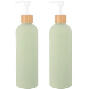 Storage Bottles 2 Pcs Press Pump Dispenser Dish Soap Body Wash Lotion Bottle Dispensers Refillable Shampoo Conditioner Bamboo