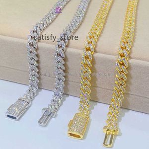 Pass the diamond test pen Moissanite Diamond Miami Cuban Link Chain 8mm 18K Gold Hip hop Necklace Bracelet 925 Silver Plated