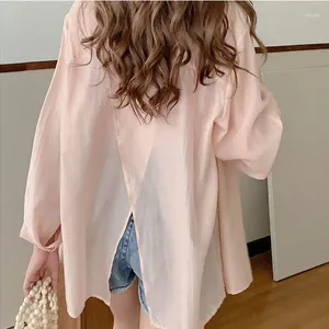 Women's Blouses Solid Color Summer Silk Thin Blouse Cardigan Linen Polo-Neck Sunscreen Coat Elegant Button Shirt R70