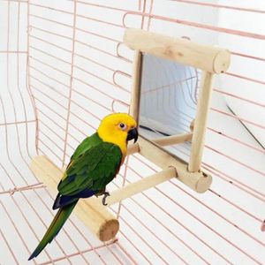 他の鳥の供給が落ちます!!オウム用の面白い木製のおもちゃのミラースタンドプラットフォームおもちゃ