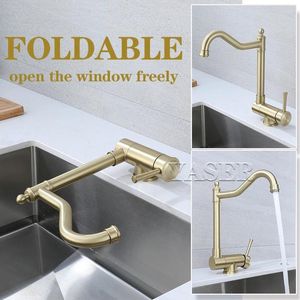 Kitchen Faucets European Antique Style Brushed Gold Rotating Folding Down RV Sink Faucet Inner Window Foldable Mixer Tap