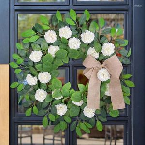 Flores decorativas White Hydrangea Greath for Front Door Artificial Spring Garden Farmhouse Decorações de casamento ao ar livre