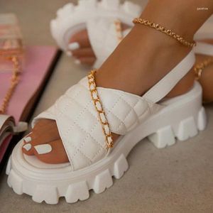 Sandaler Comemore Casual White Beach Designer Chain Flip Flops Woman Heel Chunky Platform Women Heeled Shoes 2024 Summer Open Toe