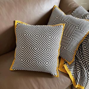 Cuscino cuscinetto geometrico nero a maglia Custodia per bordo giallo copertura decorativa per il soggiorno di lusso decorazione per la casa