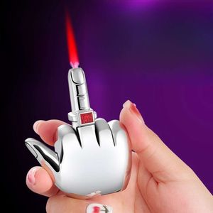 Metal Finger Windproof Straight Punch Red Flame Turbo Torch Butane Without Gas Lighter Recycled Iatable Portable Lighter Men's Gifts